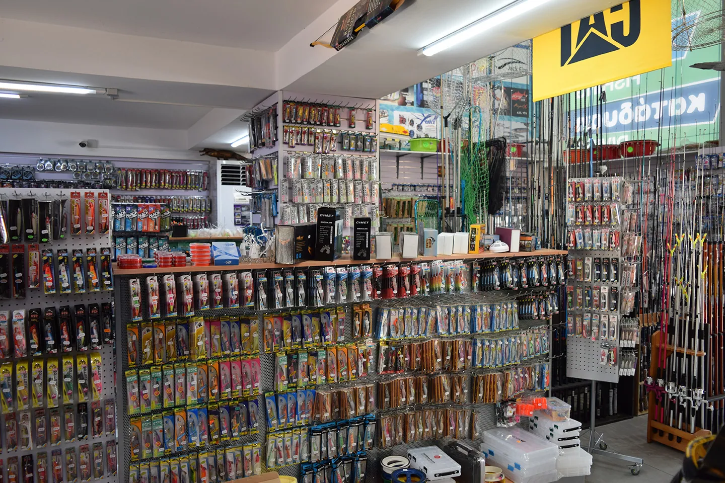 Inside the shop: lure displays, rods and the counter